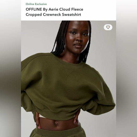 OFFLINE By Aerie Cloud Fleece Cropped Crewneck Sweatshirt Kelly Green Sz Small - Picture 3 of 12